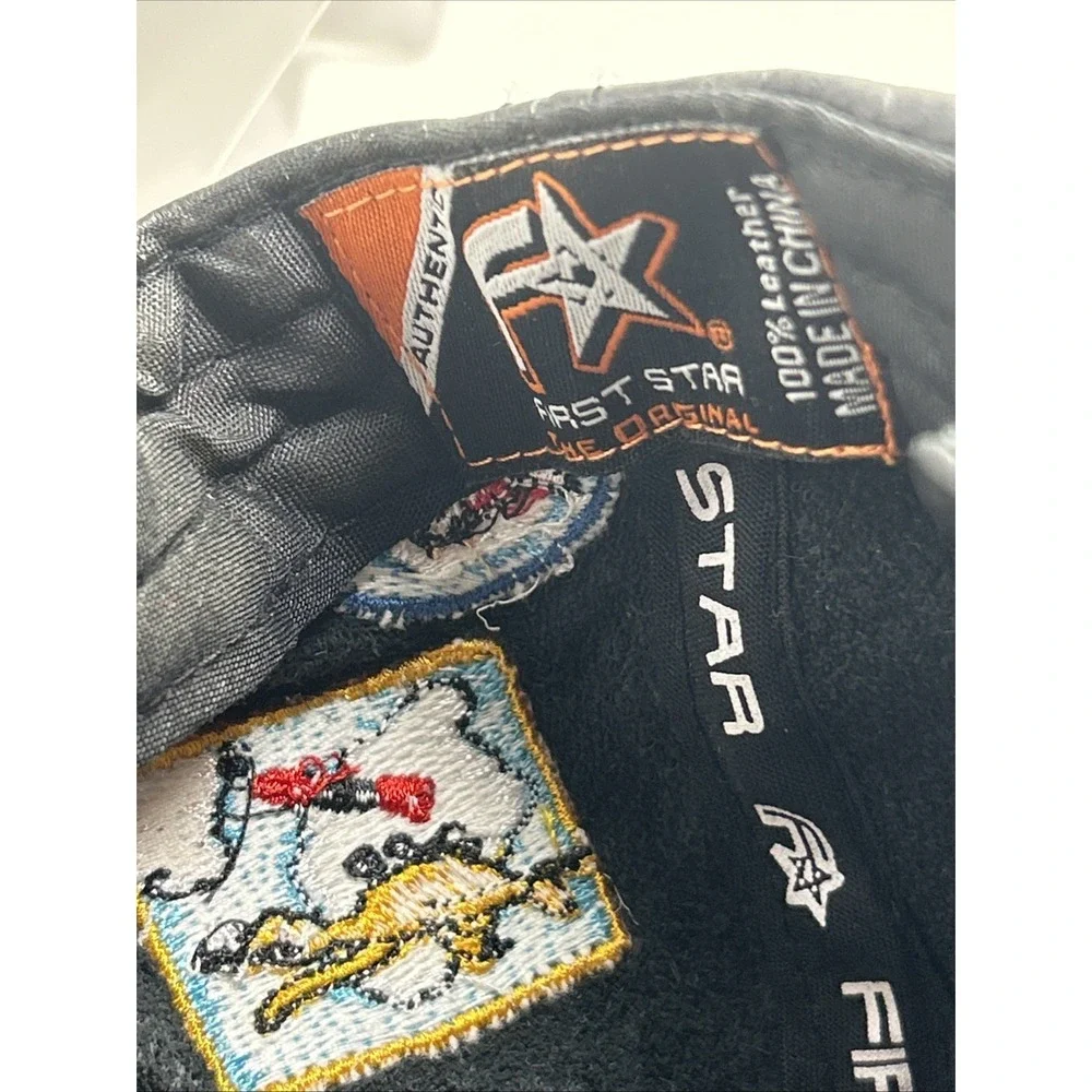 VTG Tuskegee Airman Leather Baseball Cap‎ Hat Black Never Forgotten 1941 Patches